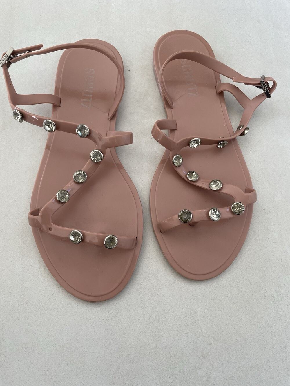Schutz Sandals Flats Crystal Embellished Strappy Bria FLAW